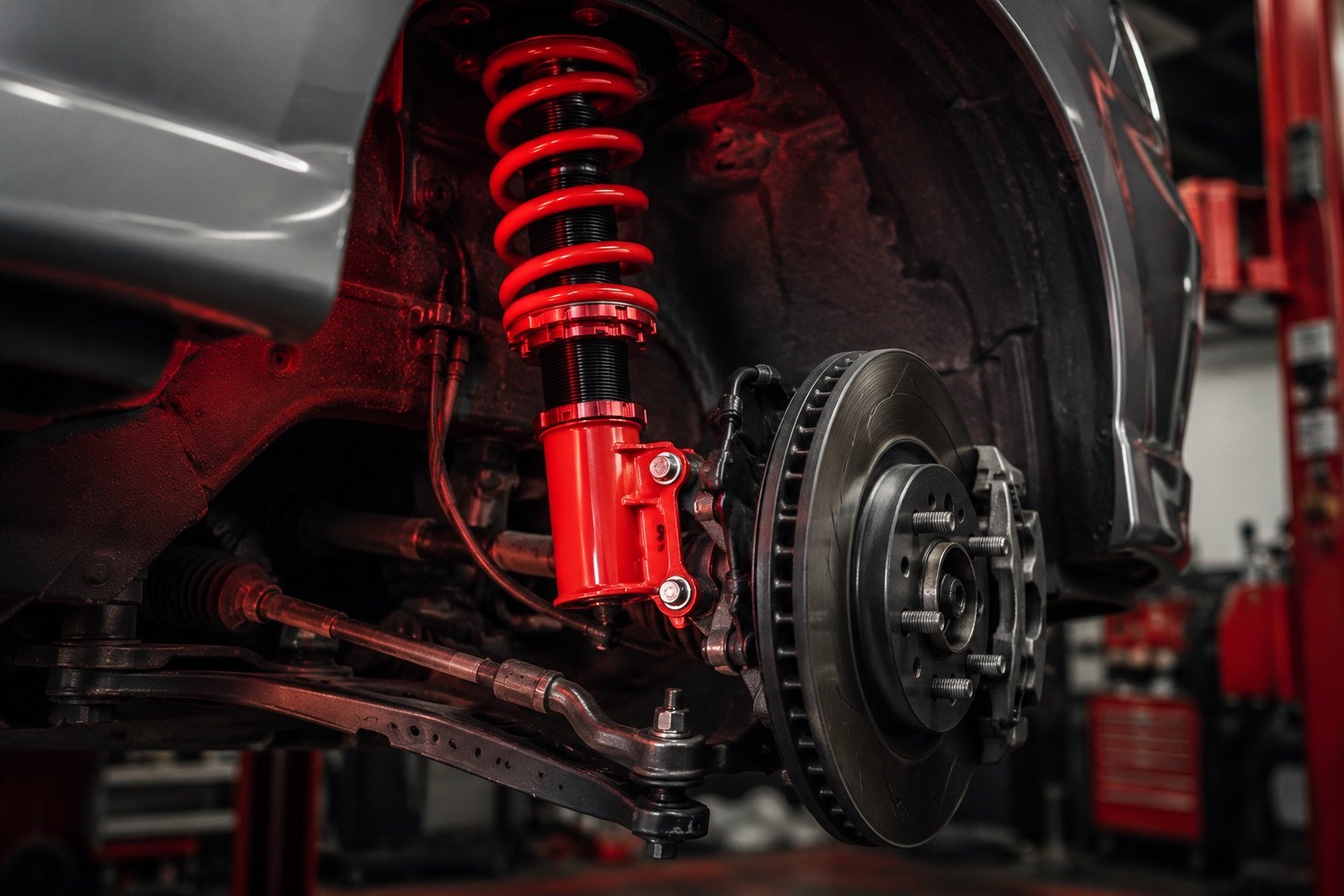 Red coilover suspension install